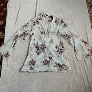 Cream Petite Boho Hippie Vintage Floral Blouse JKLA Petites SZ PM